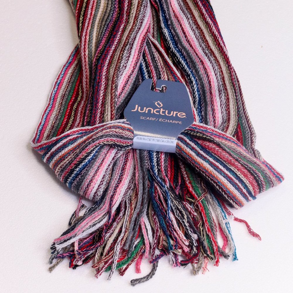 NWT Juncture long striped scarf with fringe